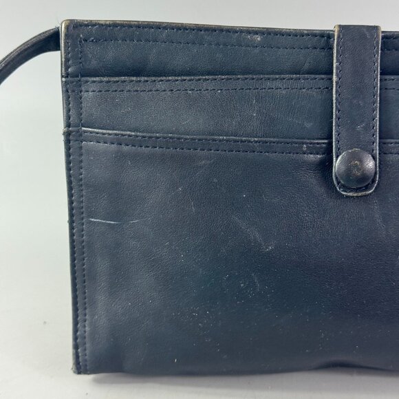 Authentic Vintage Bottega Veneta Navy Blue Leather Wristlet Clutch Made in Italy